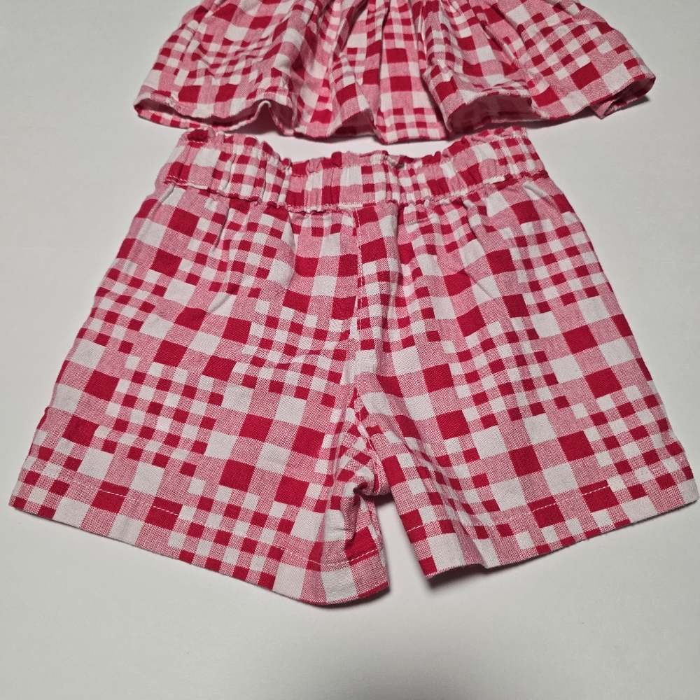 Girl's Size 4/5 Linen Blend 2-Piece Tank & Easy Pull-On Short Set - Red Gingham - Picture 3 of 8